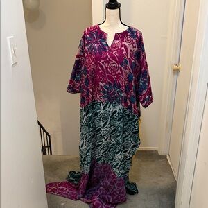 Kaftan Dress in Fuchsia and Teal - Boho Printed Long Dress